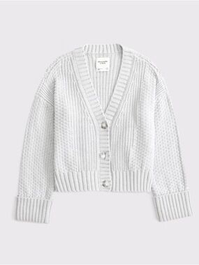 Abercrombie & Fitch Gray Textured V‑Neck Button Cardigan
